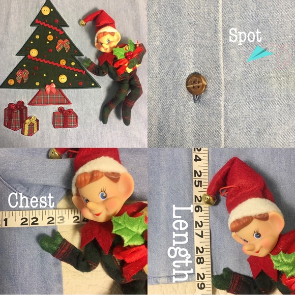 Vintage Denim Christmas Tree Appliquéd Embroidered Shirt - Picture 3 of 6